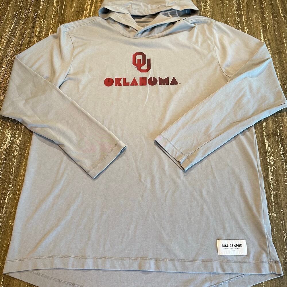 Nike Oklahoma Sooners Campus Performance Hoodie Shirt Dri-Fit Gray Mens Size L